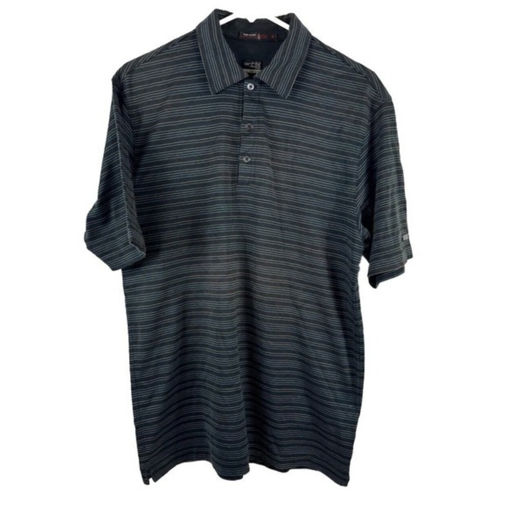 TIGER WOODS Collection Nike Fit Dry Mens GOLF POLO M black/white/blue striped